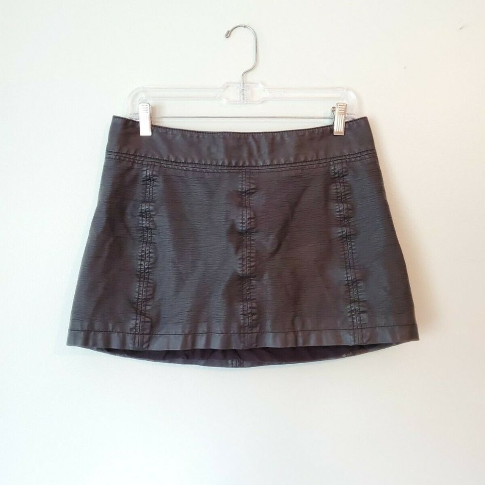 FREE PEOPLE black vegan leather boho mini skirt